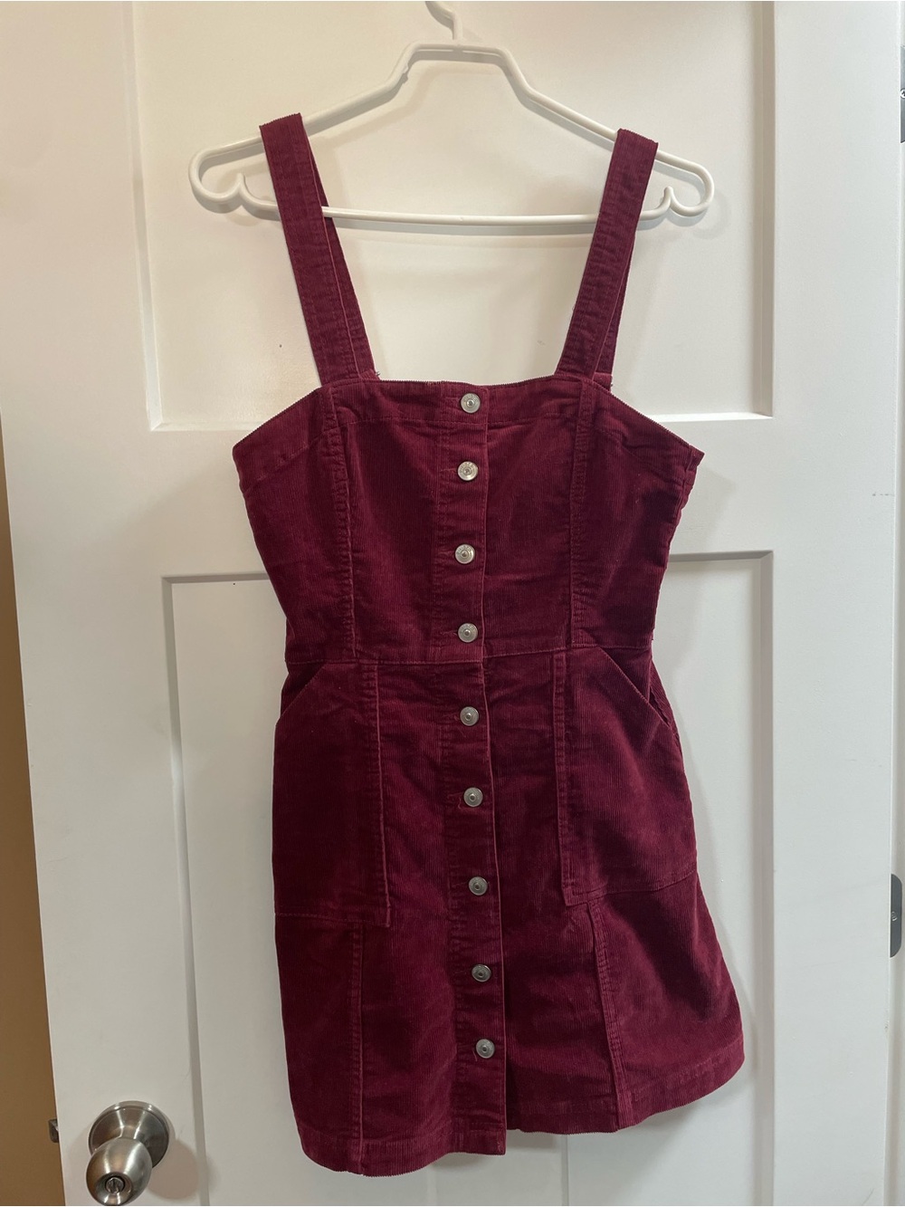 H&M Burgundy Corduroy Button-Front Mini Dress